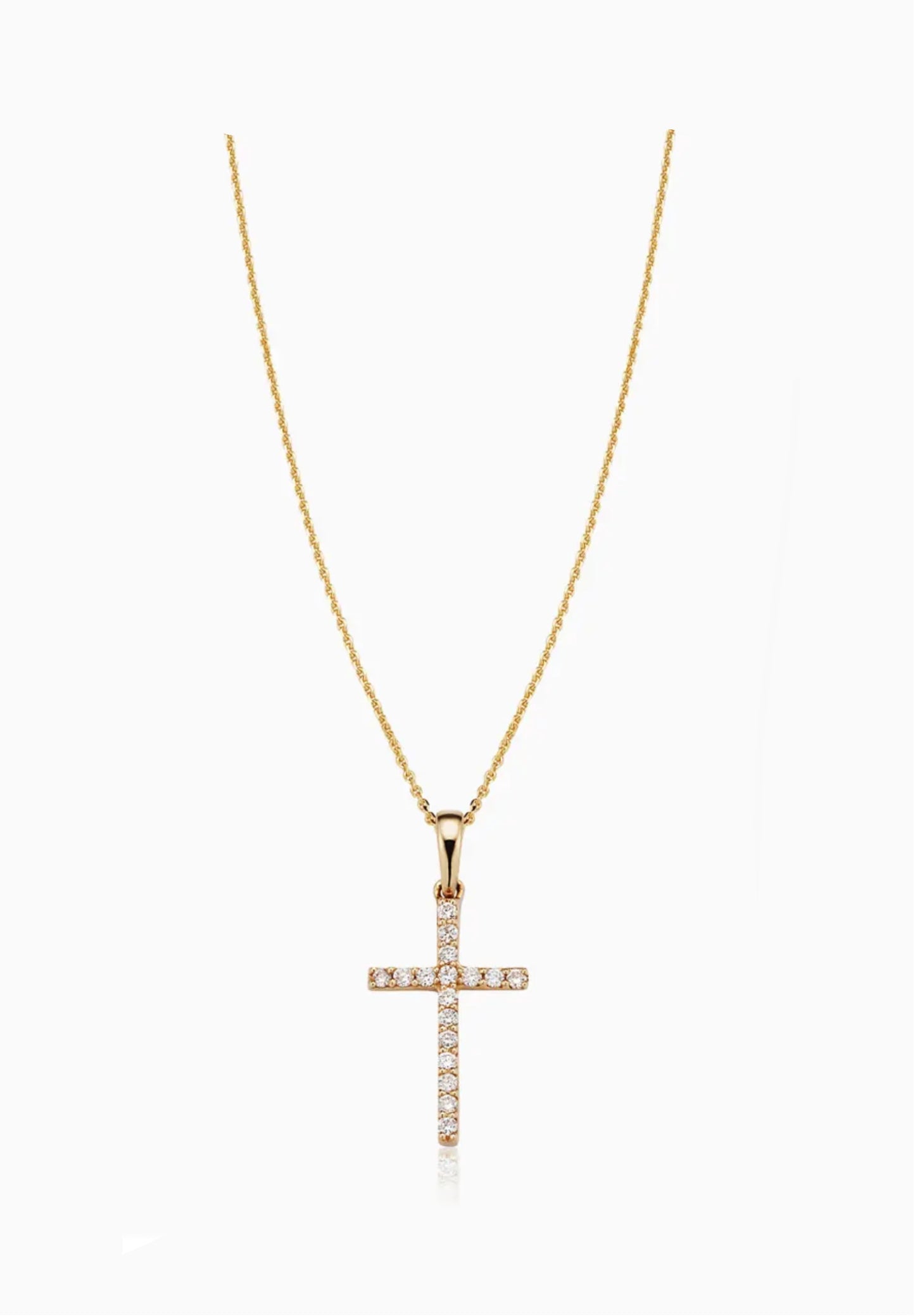 14K Yellow Gold Diamond Cross Necklace